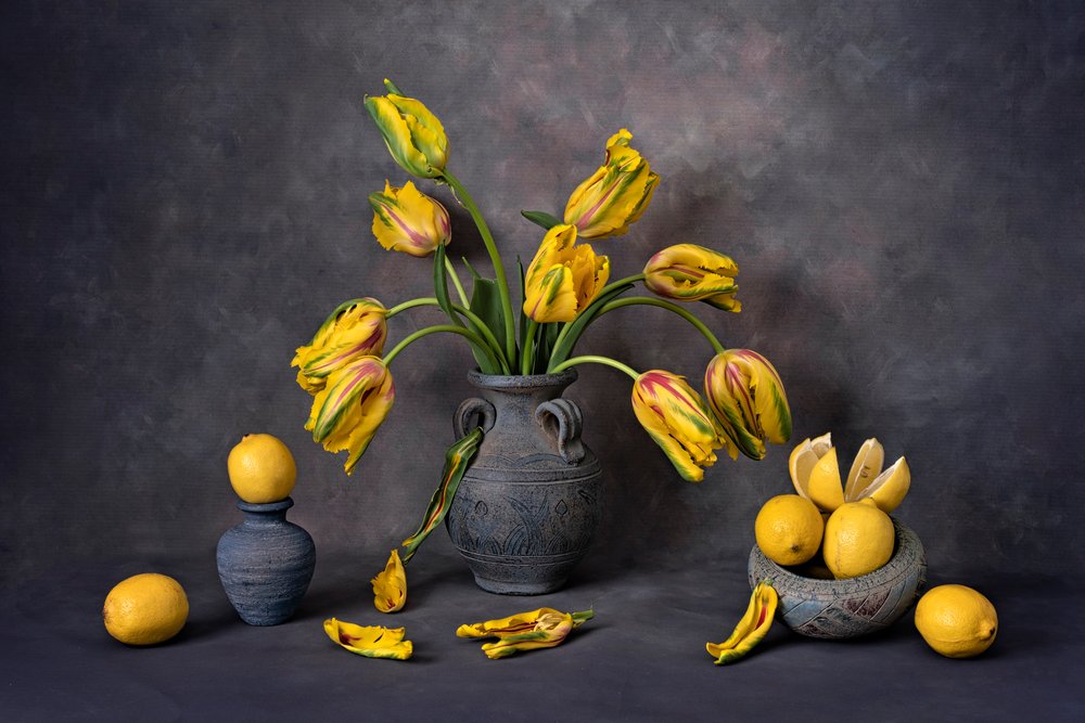 Yellow Tulips and Lemons by Lydia Jacobs