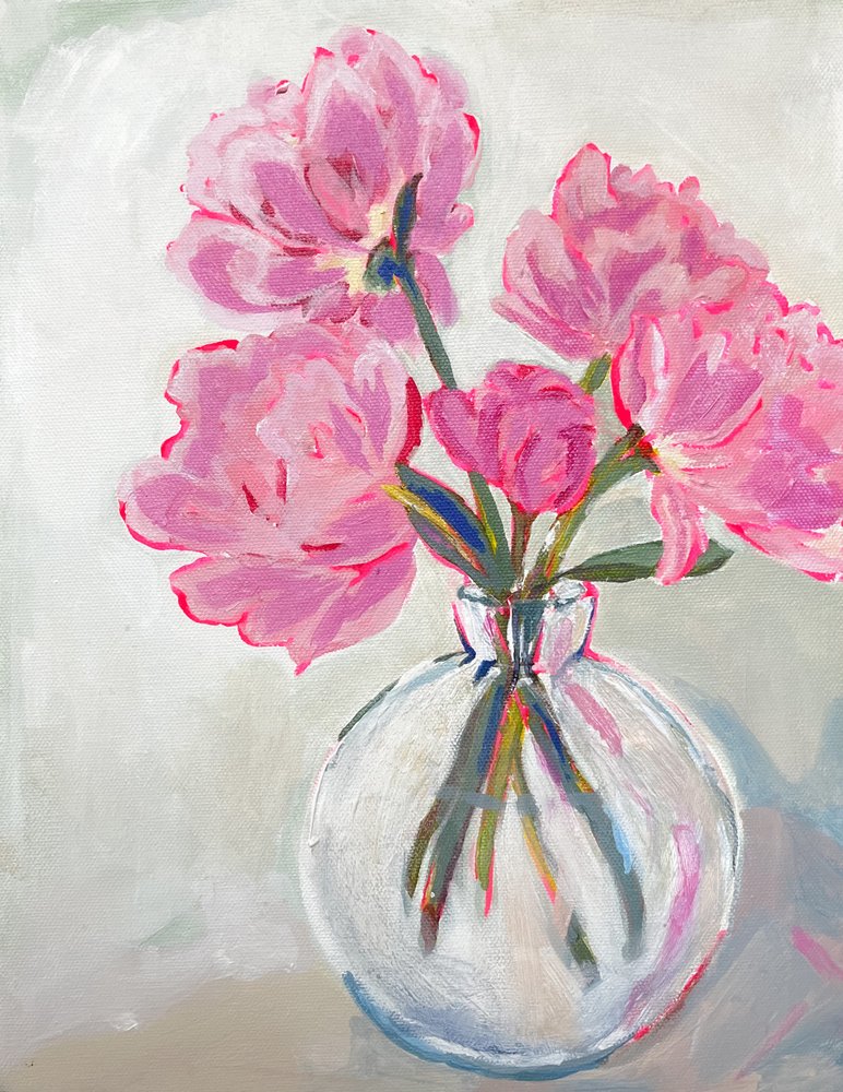 Pink Flowers Glass Vase by Madison Phipps