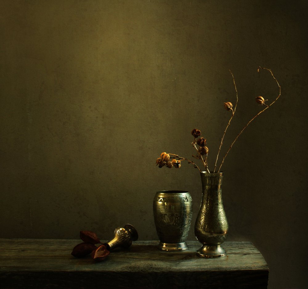 Moody Rustic Still Life by Margaret Halaby