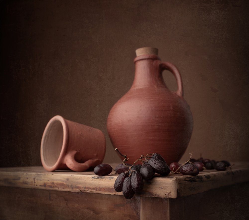 Clay Jug and Grapes by Margareth Perfoncio