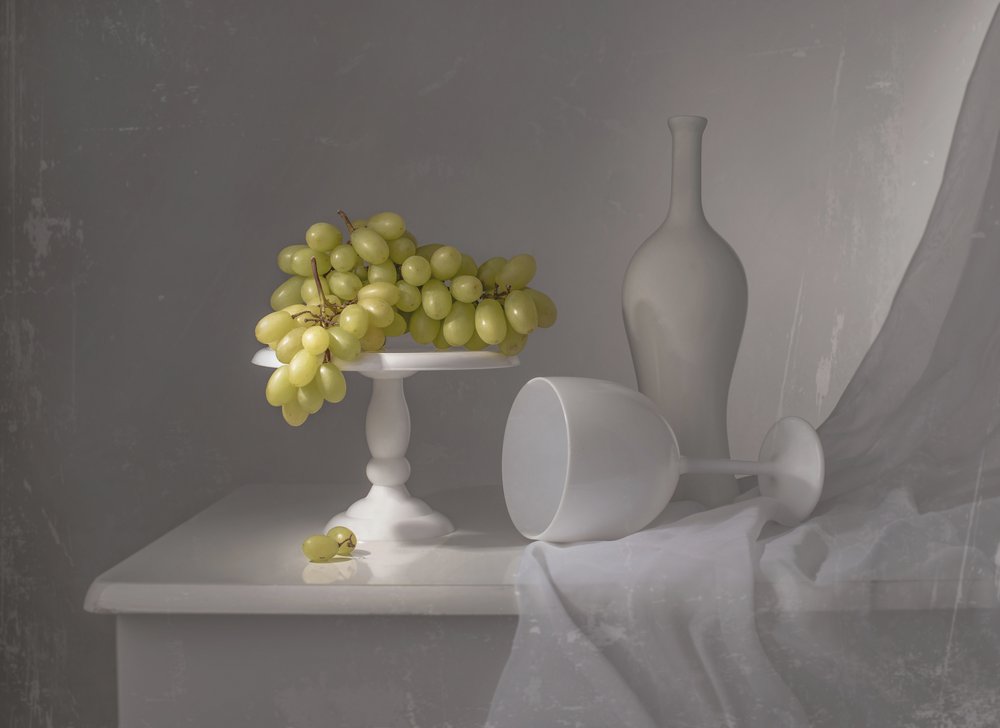 Elegant White Grapes Still Life by Margareth Perfoncio
