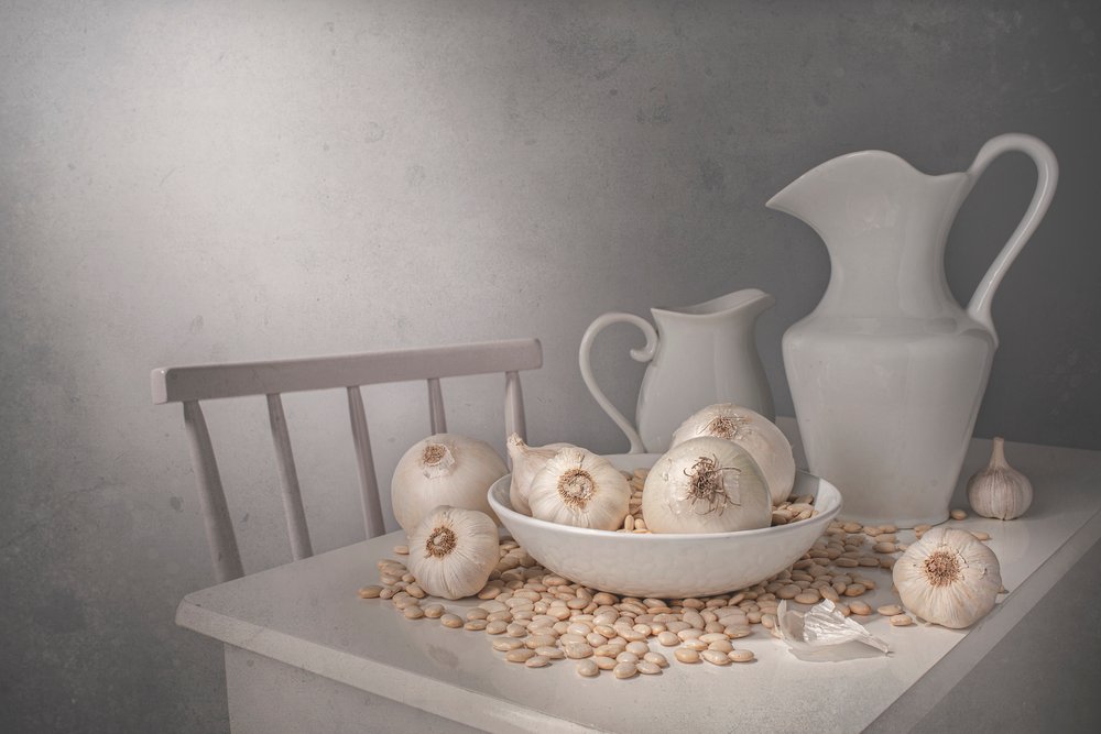 Garlic and White Pitchers by Margareth Perfoncio