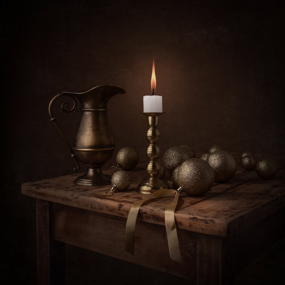 Golden Candlelight Still Life by Margareth Perfoncio
