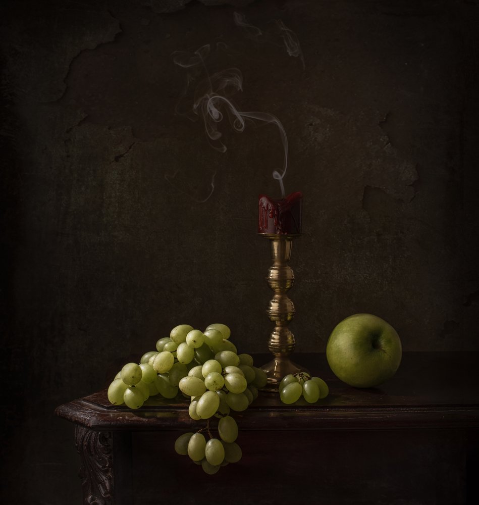 Moody Grapes and Candle by Margareth Perfoncio