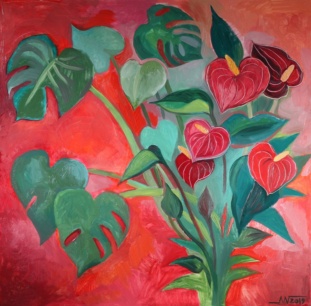 Tropical Monstera Anthurium Blooms by Marina Gorkaeva