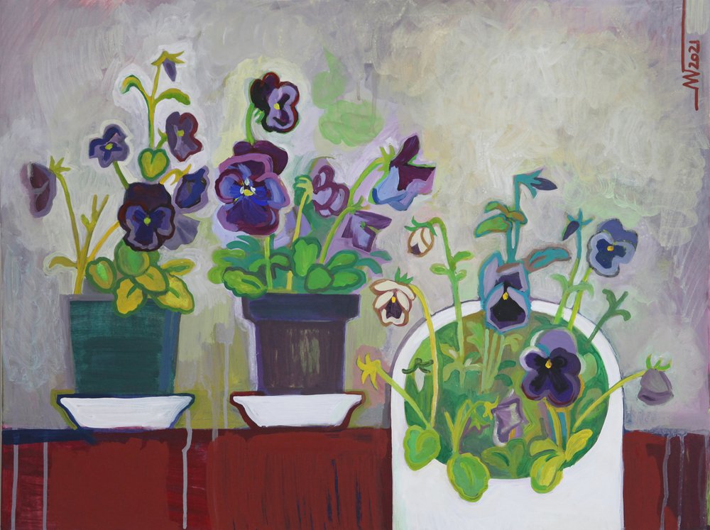 Vibrant Potted Pansies by Marina Gorkaeva