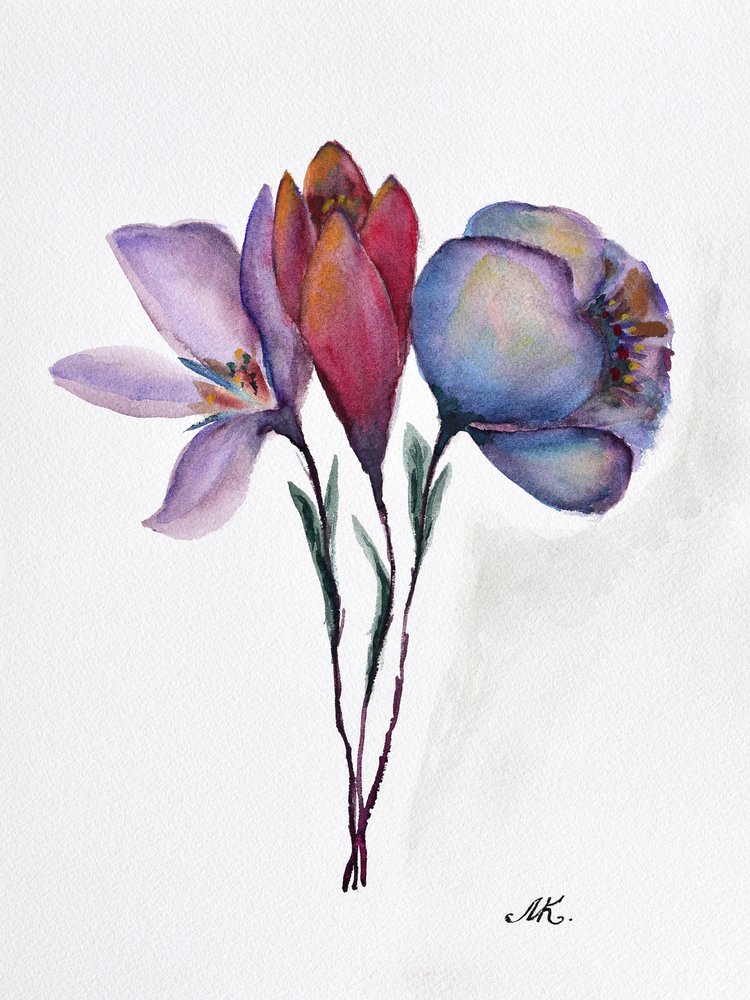 Colorful Watercolor Blooms by Marina Kozyr