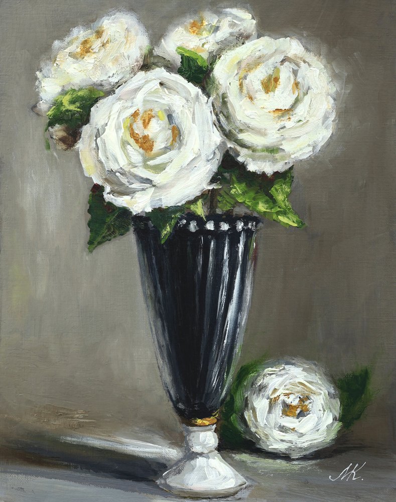Elegant White Roses Vase by Marina Kozyr