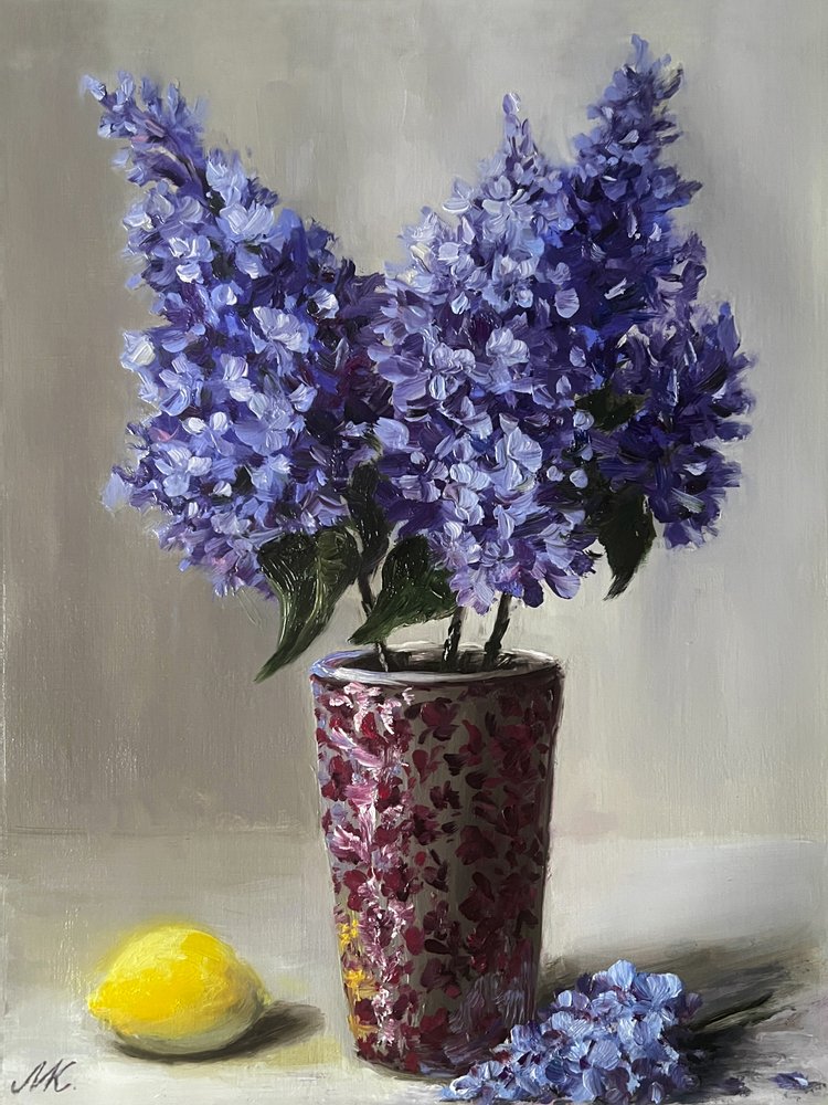 Lilac Still Life with Lemon by Marina Kozyr
