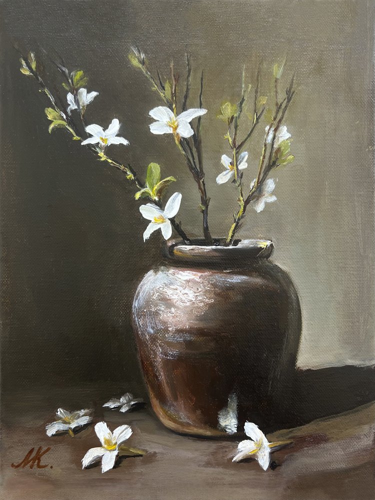 Rustic Vase White Flowers by Marina Kozyr