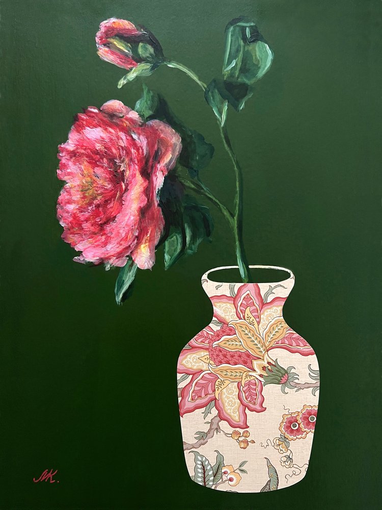 Vibrant Pink Floral Vase by Marina Kozyr