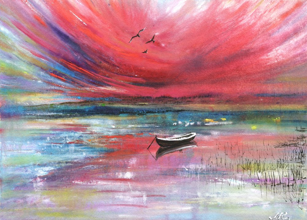 Vibrant Sunset Boat by Marina Kozyr