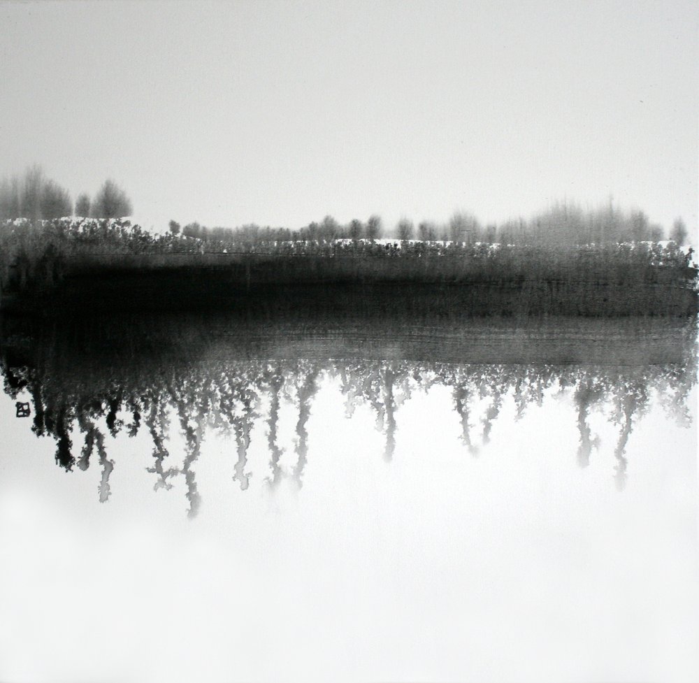 Monochrome Forest Reflection by Marina Nelson