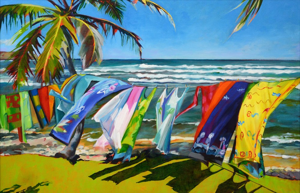 Colorful Beach Clothesline by Maxine Shore