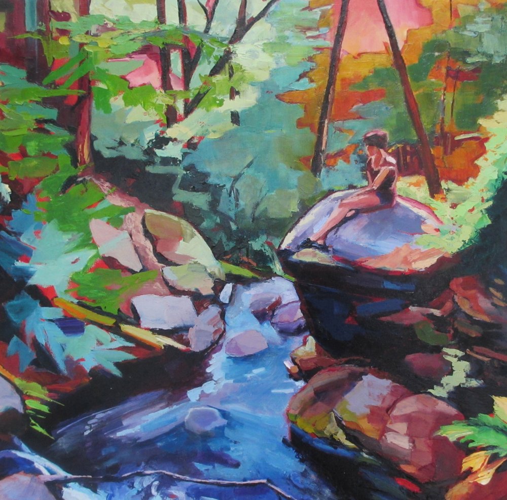 Contemplative Forest Stream by Maxine Shore