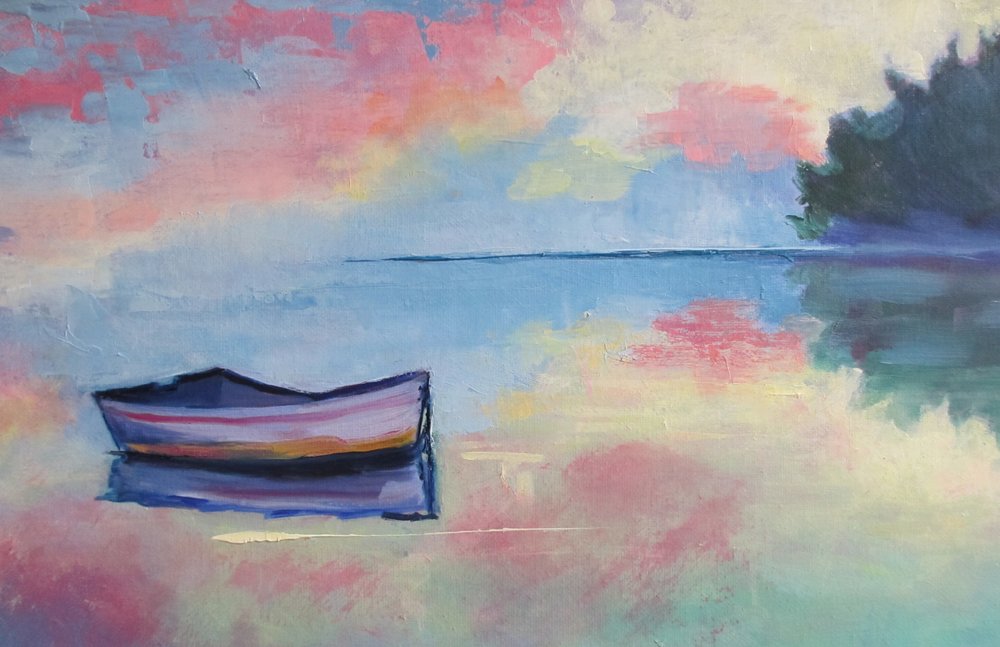Peaceful Pastel Boat by Maxine Shore