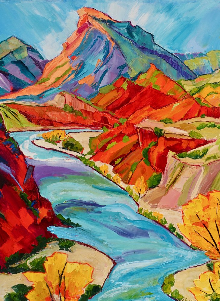 Red Rocks Blue River by Maxine Shore