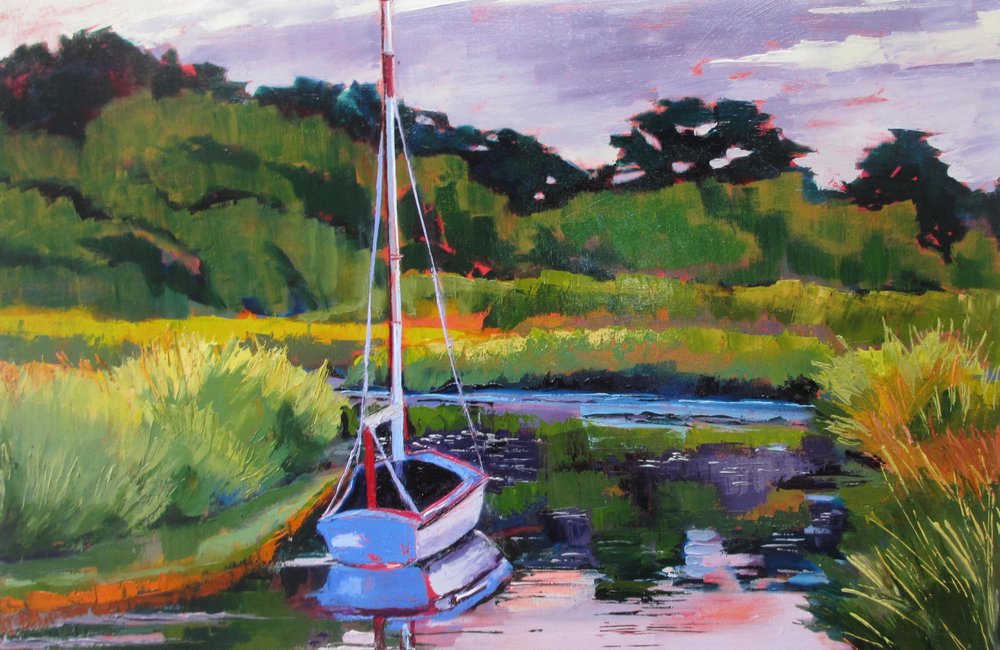 Tranquil Marsh Sailboat by Maxine Shore