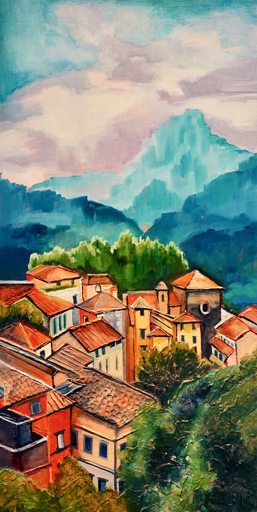 Vibrant Mountain Village by Maxine Shore