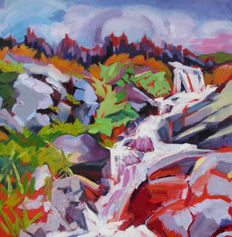 Vibrant Mountain Waterfall by Maxine Shore