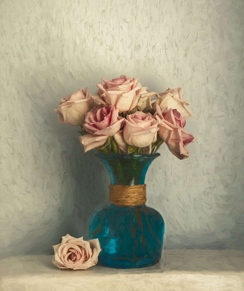 Soft Pink Roses Still Life by May G