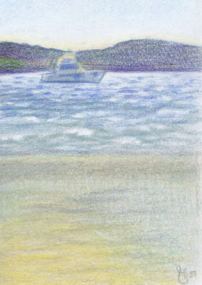 Peaceful Beach Boat by Mirjam Schrei
