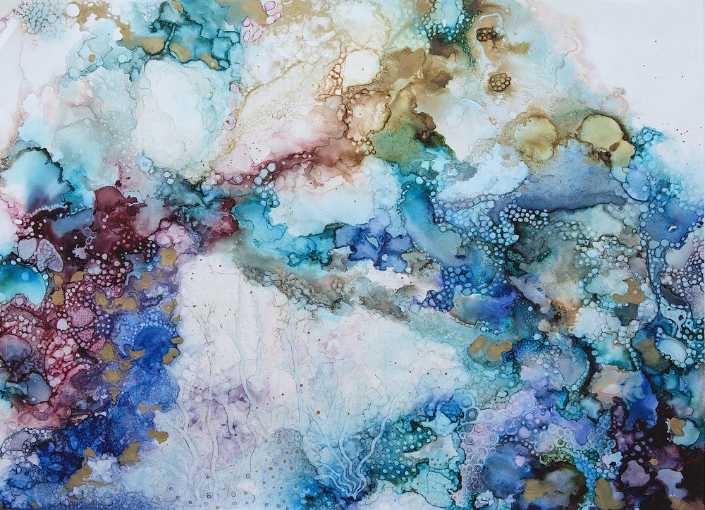 Fluid Blue Gold Abstract by Mishel Schwartz
