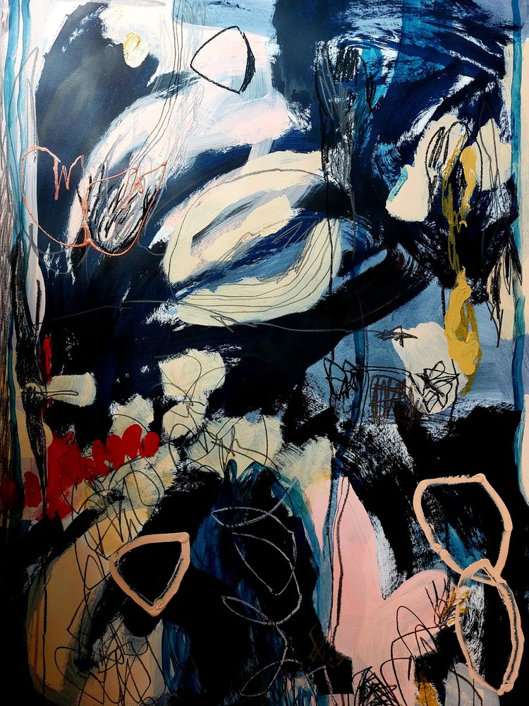 Deep Blue Abstract Movement by Monika Riethmueller