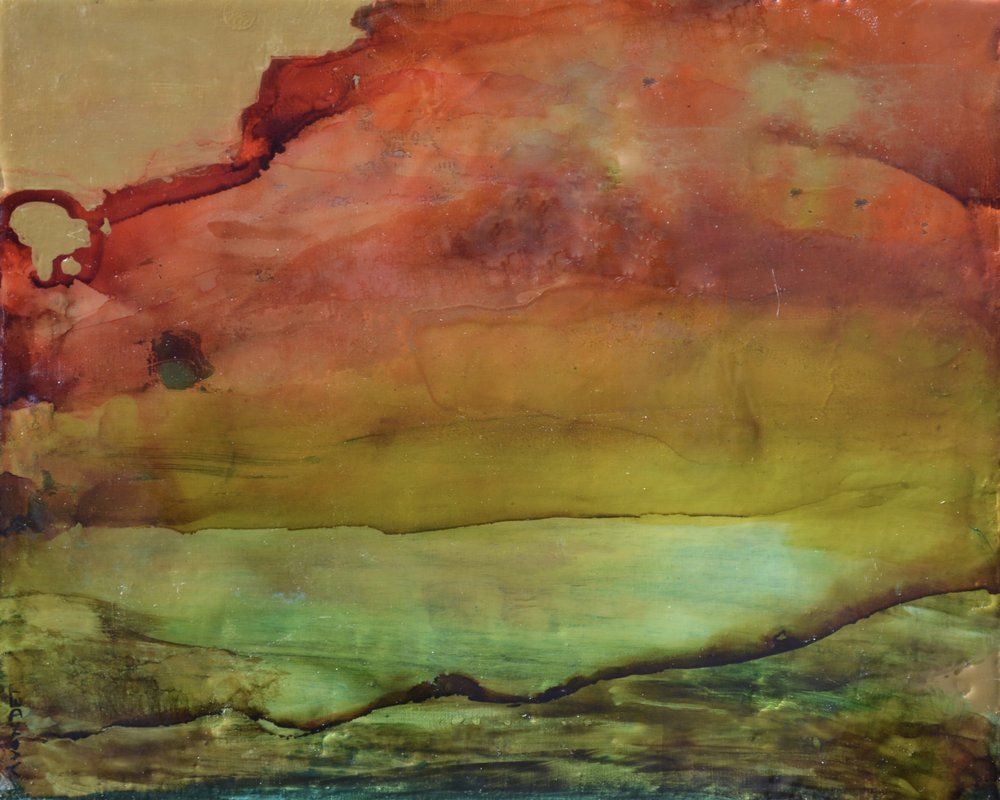 Golden Green Abstract Horizon by Natalie Avondet