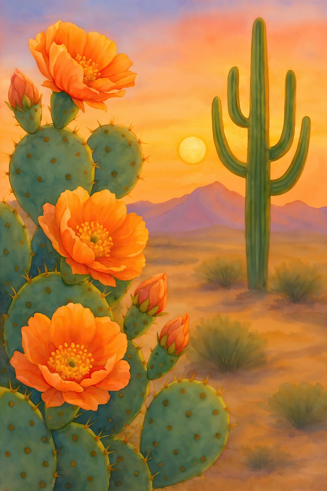 Desert Sunset Cactus Bloom by Natalie Bruns