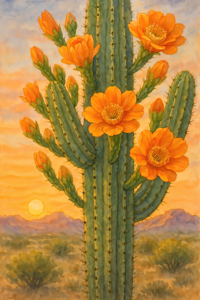 Flowering Cactus Sunset by Natalie Bruns