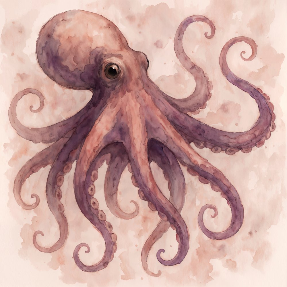 Graceful Watercolor Octopus by Natalie Bruns