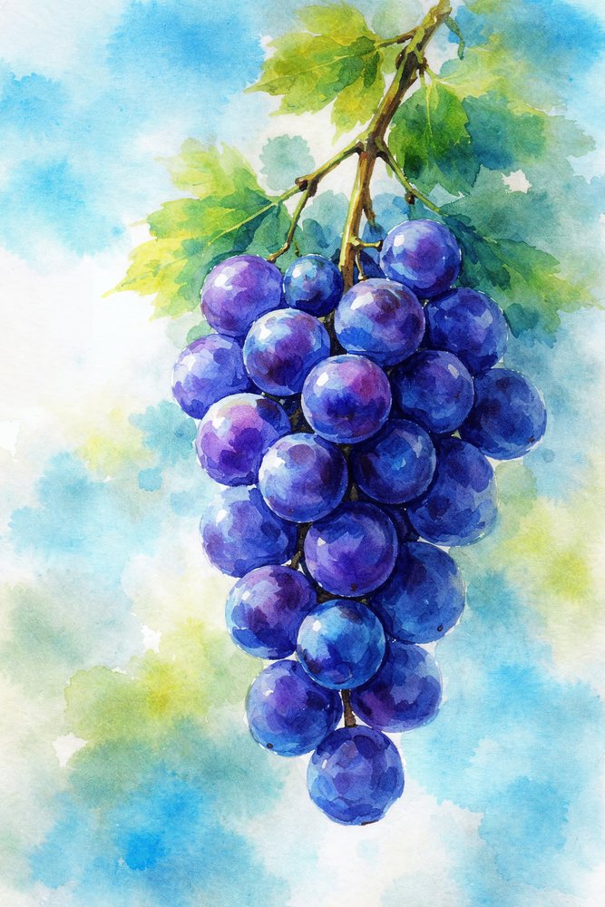Purple Grapes Watercolor by Natalie Bruns