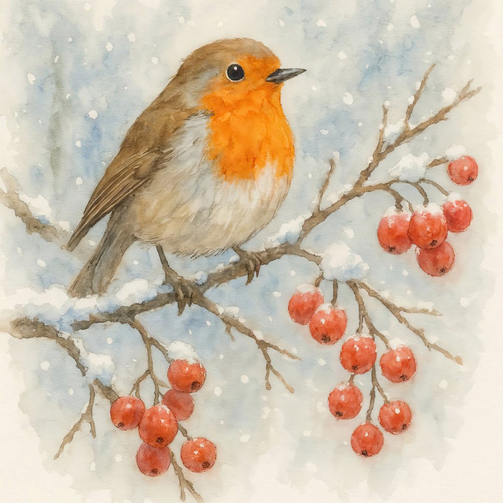 Snowy Winter Robin by Natalie Bruns