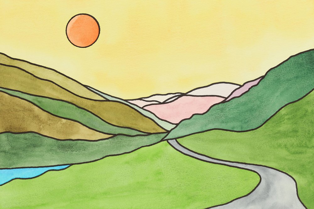 Sunlit Valley Road Journey by Natalie Bruns