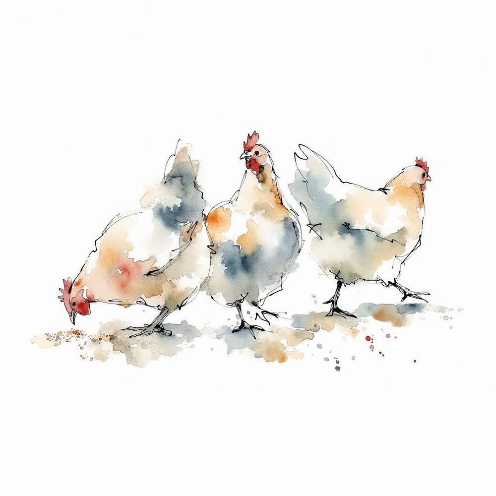 Watercolor Farm Hens by Natalie Bruns