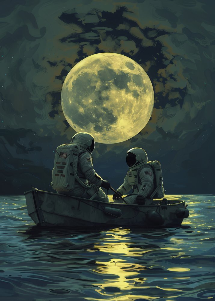 Astronaut Couple Moonlit Waters by Nicebleed