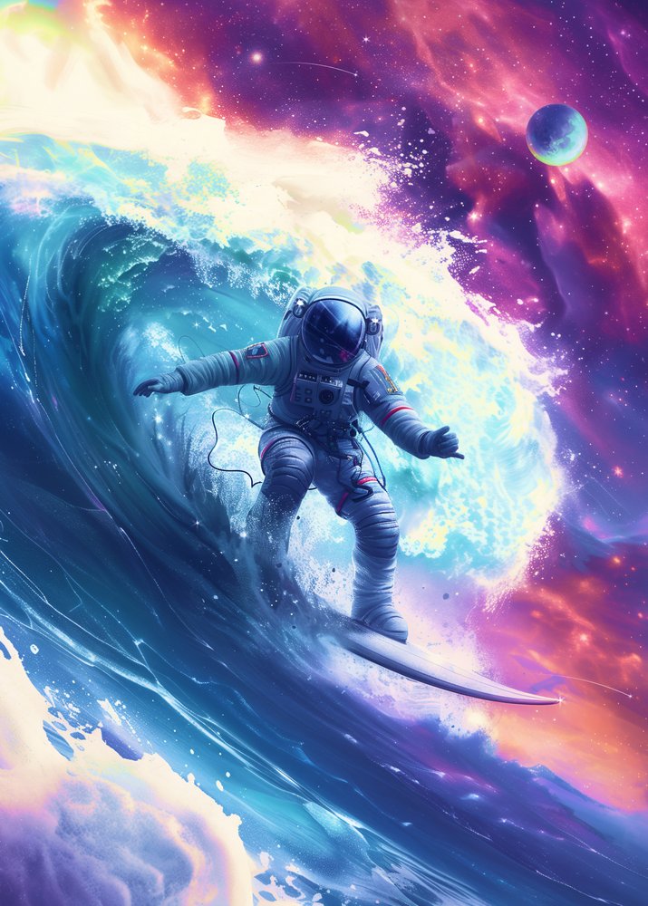 Astronaut Surfing Cosmic Wave by Nicebleed