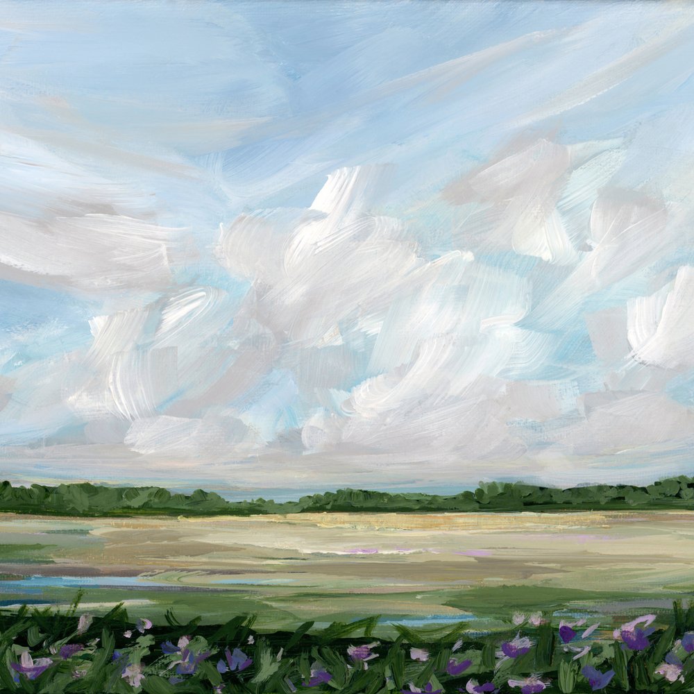 Cloudy Meadow With Flowers by Nicole Walsh