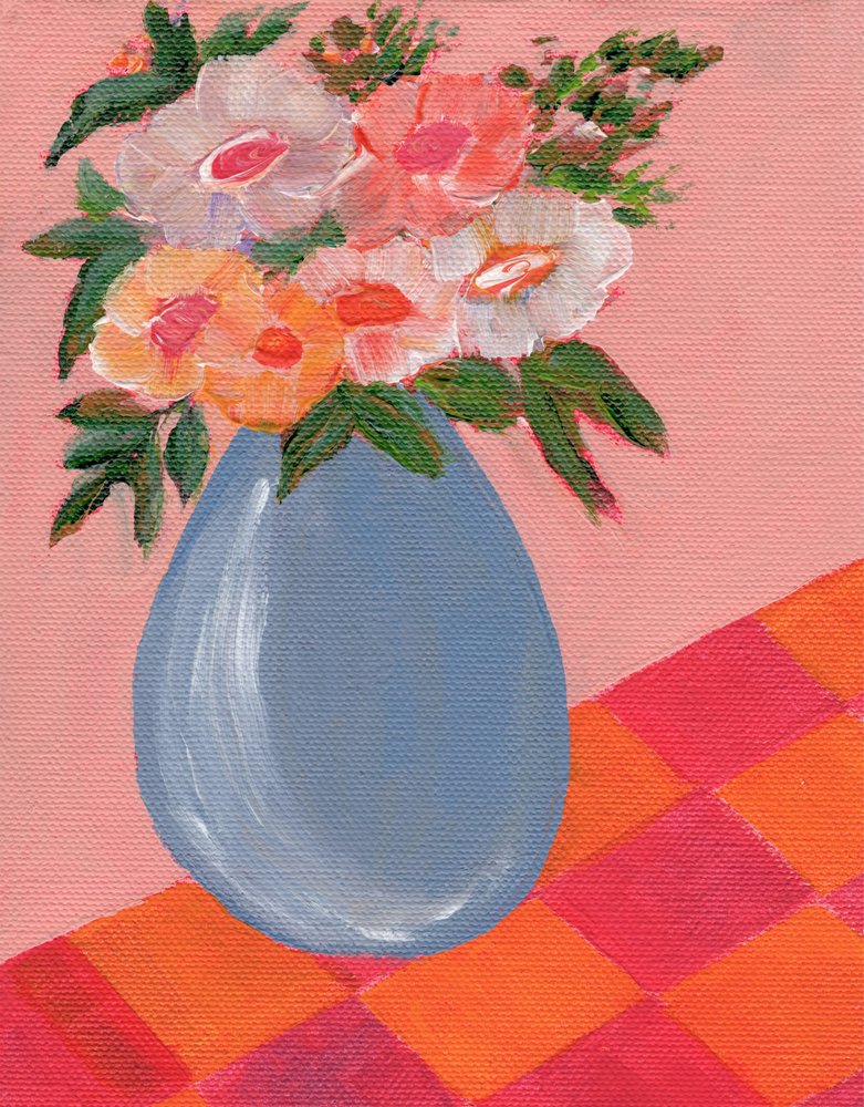 Colorful Flowers in Blue Vase by Nikita Jariwala