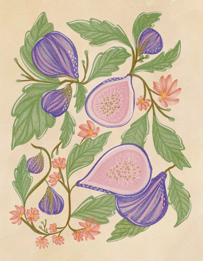 Purple Figs and Flowers by Nikita Jariwala