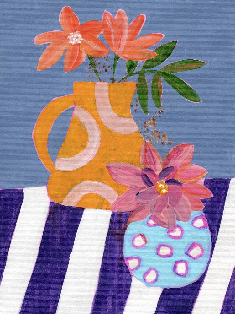 Vibrant Vases on Stripes by Nikita Jariwala