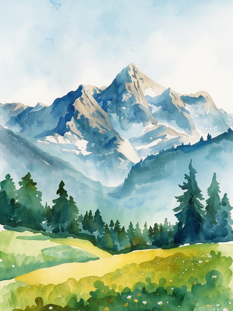Serene Watercolor Mountains by Ohkimiko