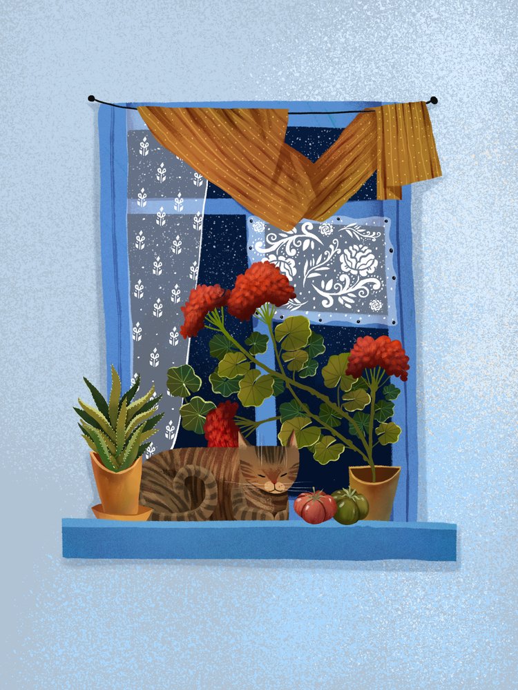 Cozy Cat Window by Olga Skomorokhova