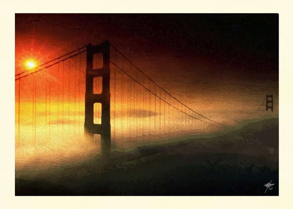 Golden Gate Sunset Fog by Osvaldo Russo