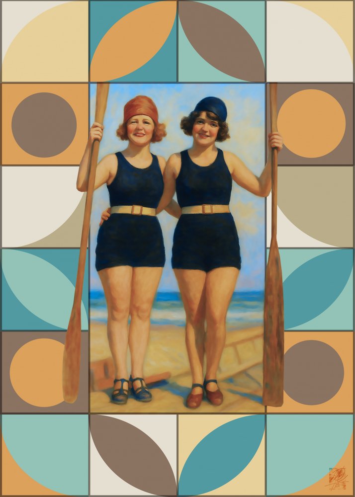 Vintage Beach Paddlers by Osvaldo Russo