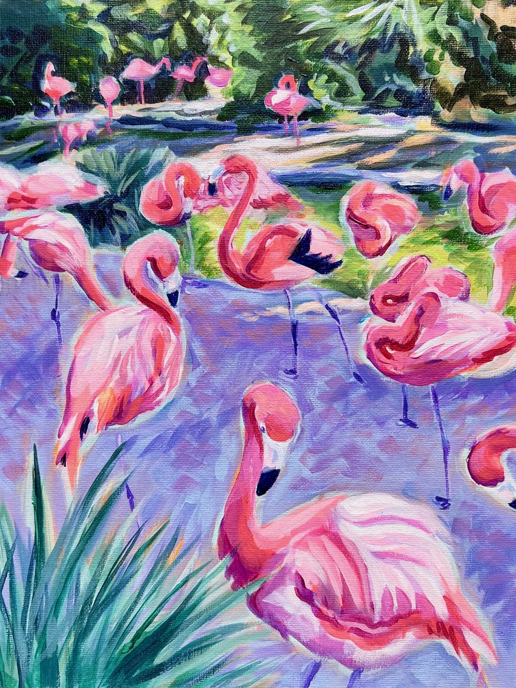Pink Flamingos Tropical Scene by Pauline Wegman | Key and Sea Creative