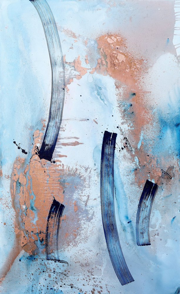 Fluid Blue Copper Abstract by Poonam Choudhary