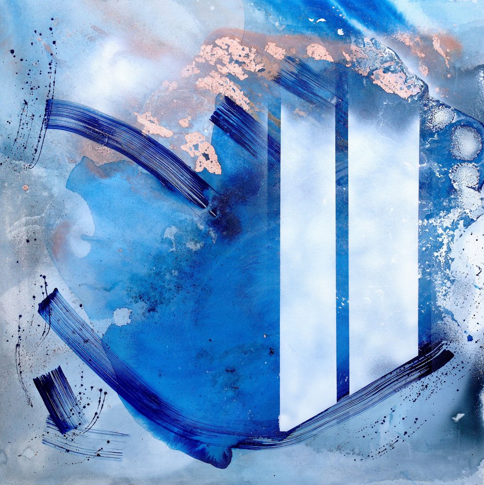 Fluid Blue Gold Abstract by Poonam Choudhary