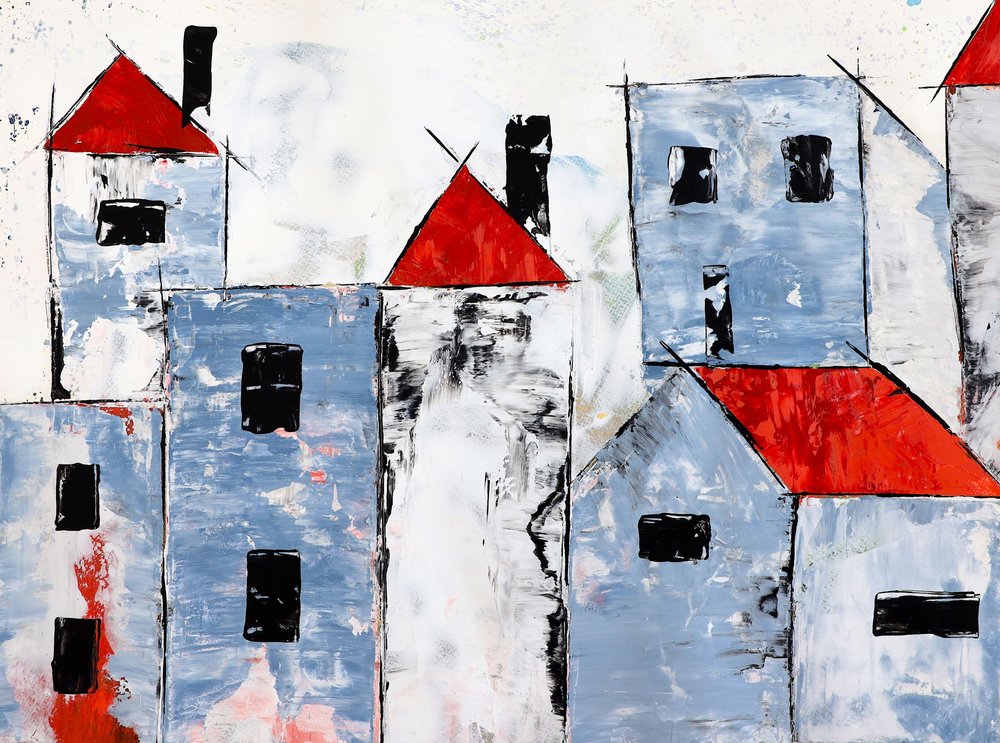 Modern Red Roof City by Poonam Choudhary